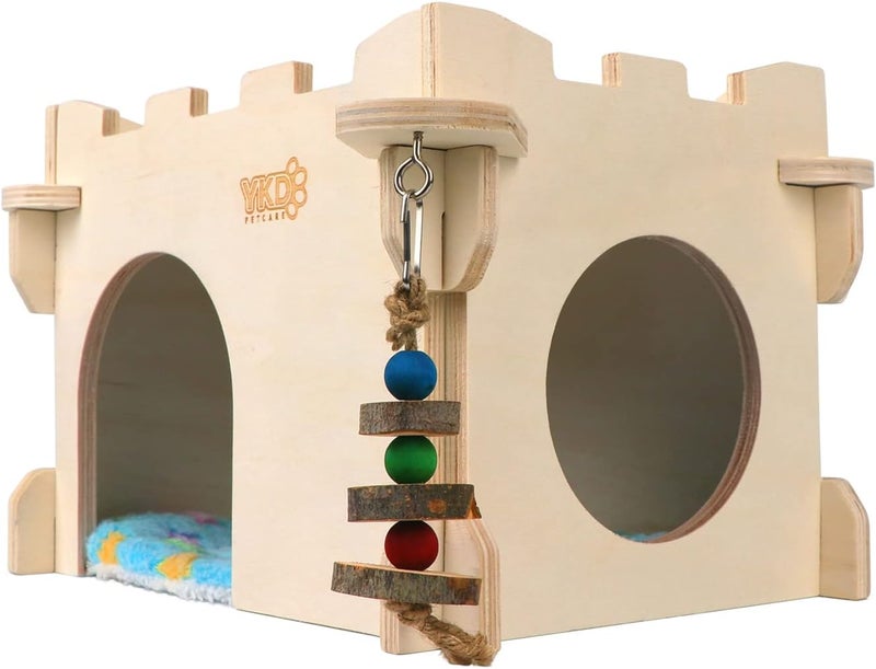YKD Castle Chinchilla House, Small Animal Hideout for Chinchilla, Guinea Pig, Hedgehog, or Rat, Ventilated Wooden Guinea Pig Hut Habitat with Multiple Doors (Medium) - Image 3